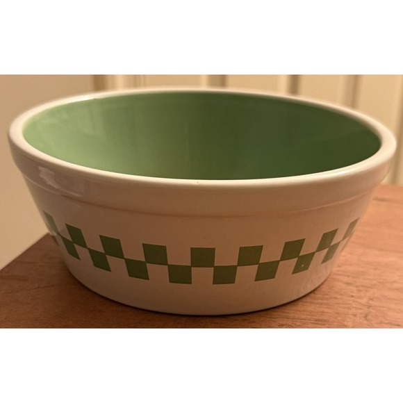 Gibson‎ Everyday White Bowl With Green Checkered Microwave Safe 7" - Picture 2 of 6